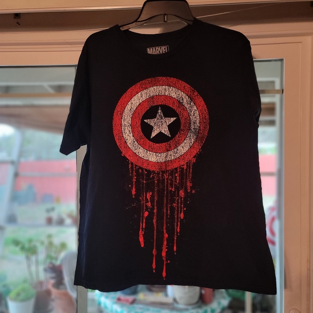 Marvel Black T-Shirt with Red and White Shield Design